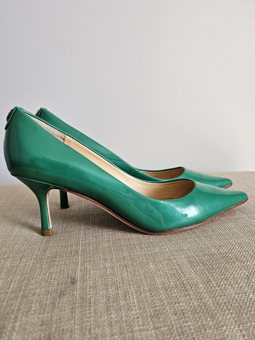 Ivanka Trump Emerald Green Patent Pointed-Toe Kitten Heels